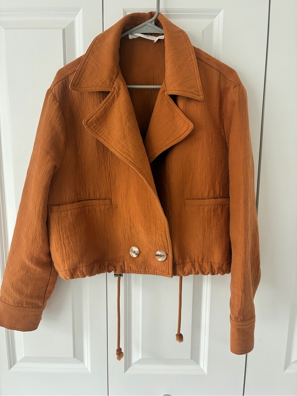 Astr Cropped Drawstring Jacket in Caramel